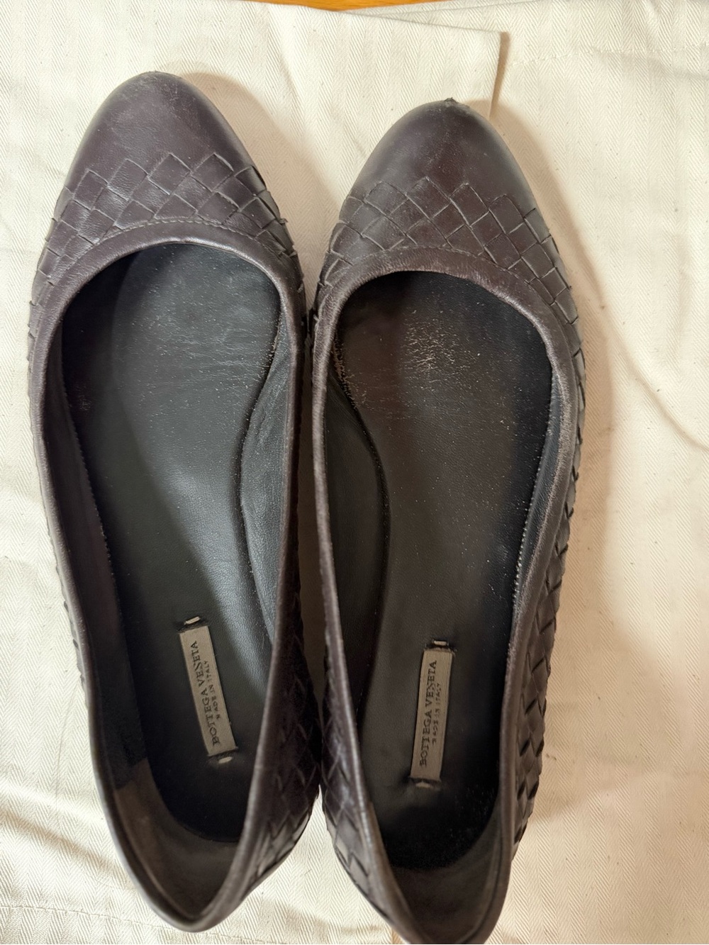 Bottega Veneta Dark Brown Woven Leather Ballet Flats